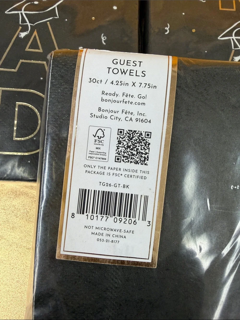 Graduation 'GRAD' Black & Gold Guest Napkins - Pack of 3 all new 90 count towels
